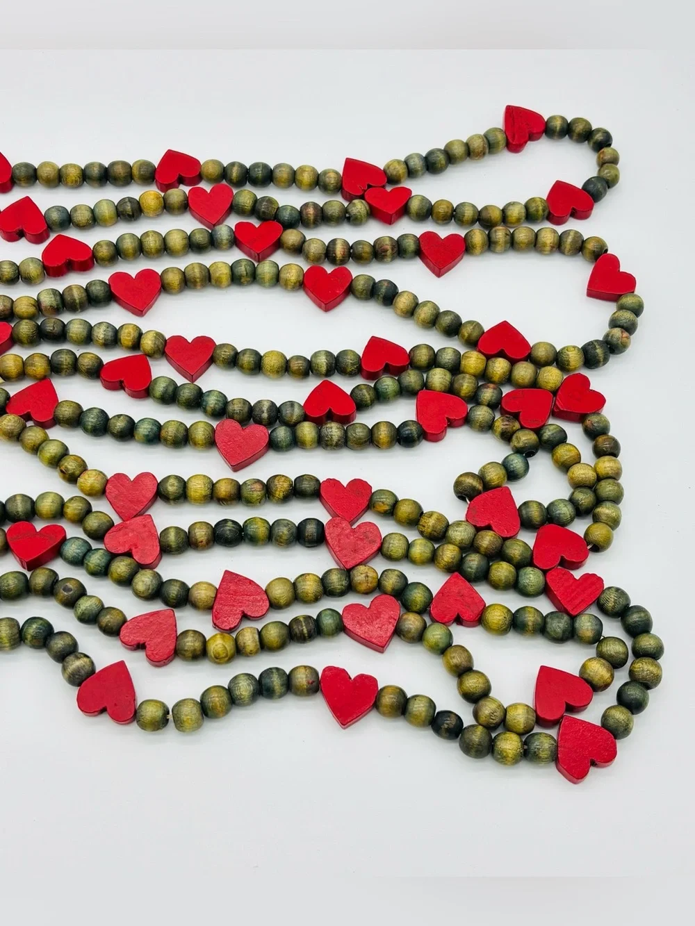 Vintage Wooden Heart Bead Garlands 3 Set 8 Ft Rustic Country Farmhouse Primitive